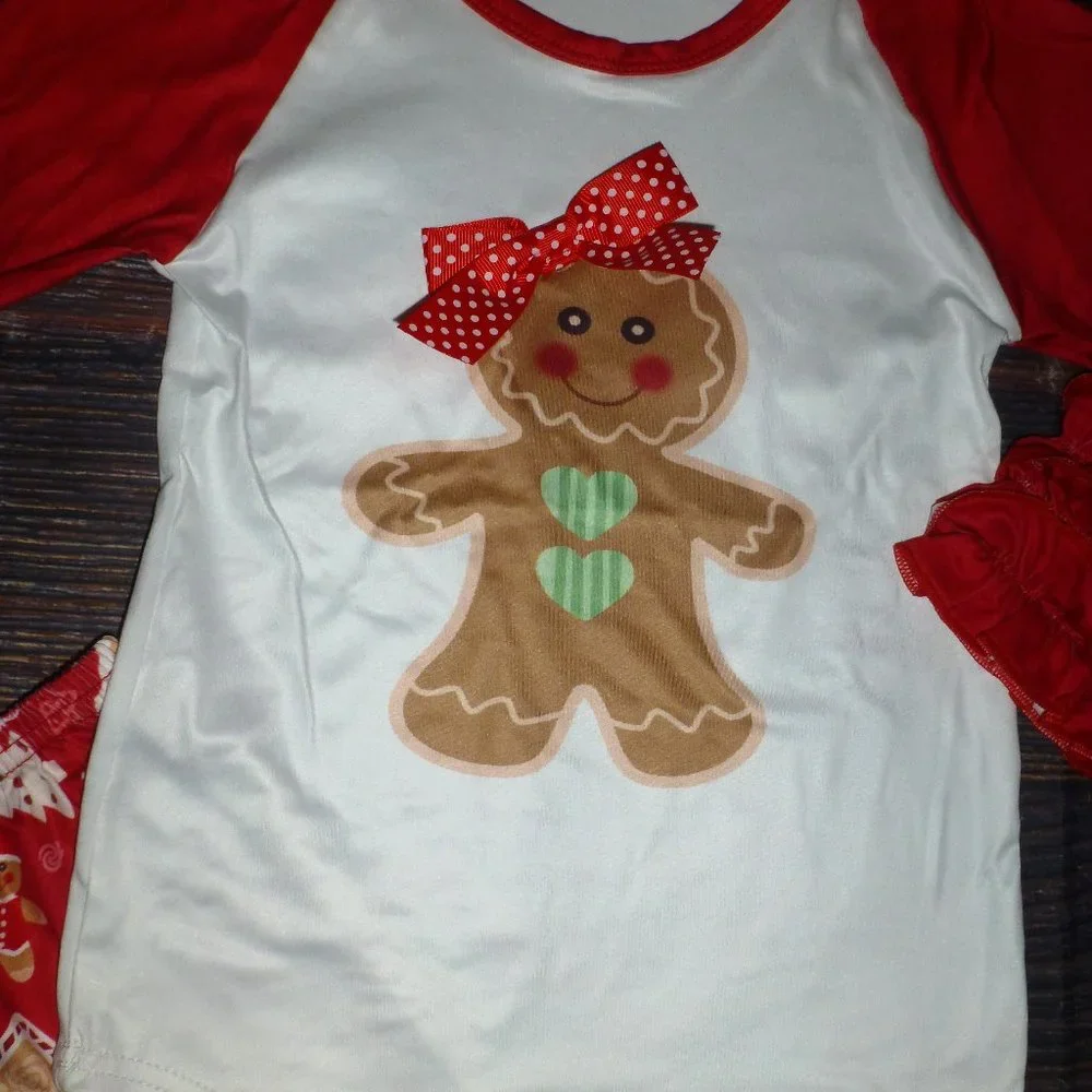 Boutique Gingerbread Girls Bell Bottoms Christmas Outfit Set